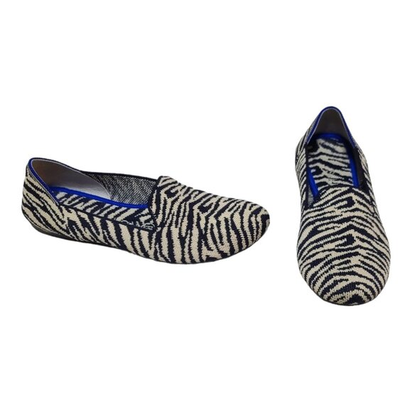 Rothy’s The Loafer Zebra Print Knit Round Toe Slip On Flats Navy/White Size 6.5 - Picture 1 of 11